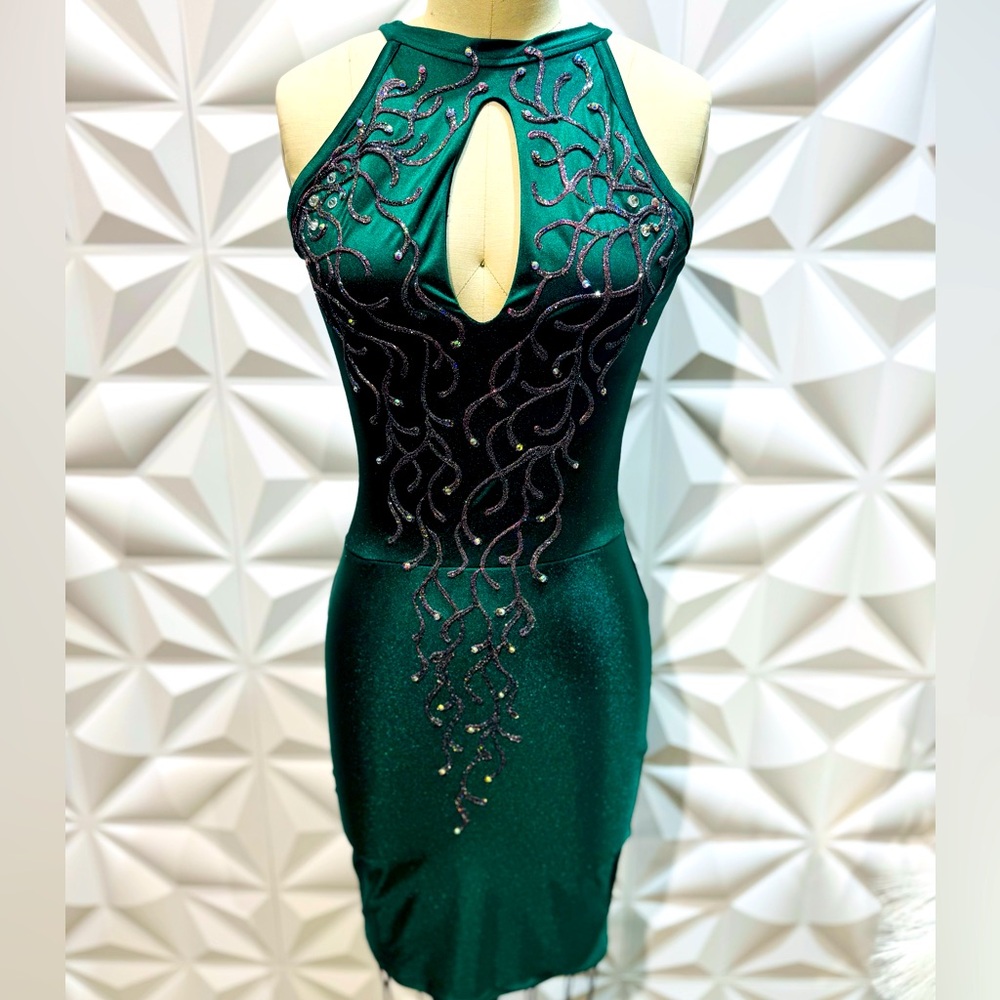 KUSS New Painted Dark Green Short Dress  Crystal  Size M